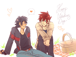 feradoodles:I realised it’s Valentine’s Day indeed, so doodled some Ash/Gary having simple picnic~&lt;3 o/ When you’re in love you need no fancy stuff, just each other!