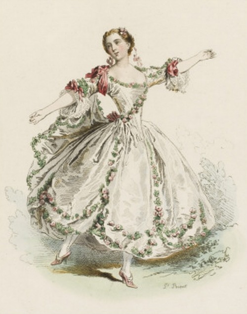 Melle Camargo, Règne De Louis XV, d´après Lancret, 1730. Original lithograph (1864). Drawn and engra