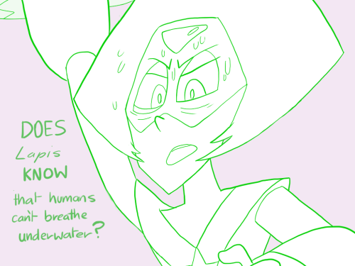 sketchedatrocities:  Baby Steven’s fine, Lapis just ate the batteries in the radio. She also assures the gems that she totally remembered that humans need air waayyy before his arms started flailing. No one felt the need to mentioned this to Greg.