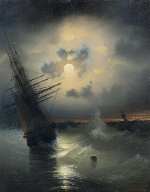 silenceformysoul:Ivan Konstantinovich Aivazovsky (1817-1900) - Sailing ship by moonlight