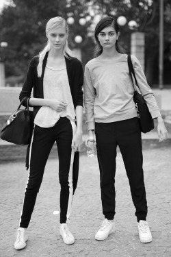 senyahearts:  Models Off Duty: Nastya Kusakina &amp; Antonina Vasylchenko - Street Style, MFW Spring 2015. 