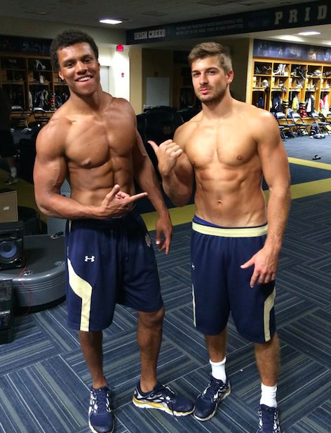 notashamedtobemen:  Austin Collinsworth wears football pants for Notre Dame. 