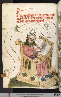 mirousworlds:  inacom:  Moses in glasses. Haguenau - Workshop Diebold Lauber, 1441-1449. Heidelberg University Library, Cod Pal. Germ 19 Bible, dt: AT (books of Moses, Joshua, Judges)  He’s looking awfully hip. 