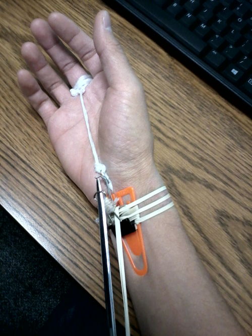 surgicalarts:  This is when I’m bored at work. Hidden wristblade made entirely from stuff around the office.