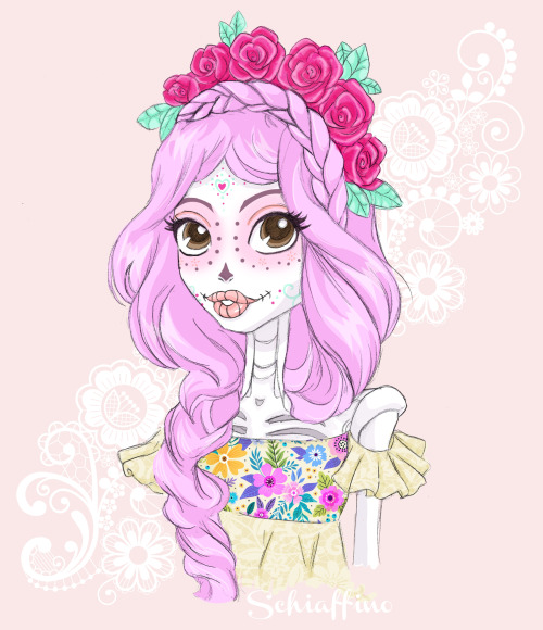 Skelita Calaveras.@monsterhighI was thinking on a “sugar skull” color palette when I was drawing her