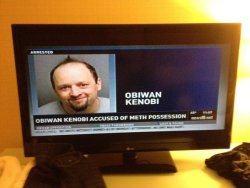 adventuresinslumberland:  collegehumor:  Obiwan Kenobi Accused of Meth Possession “I’m sorry, sir, but yes, this is the satchel of meth we’re looking for. Please step out of the hover-car.”  Dat smirk thoughHe knows the council is going to pull