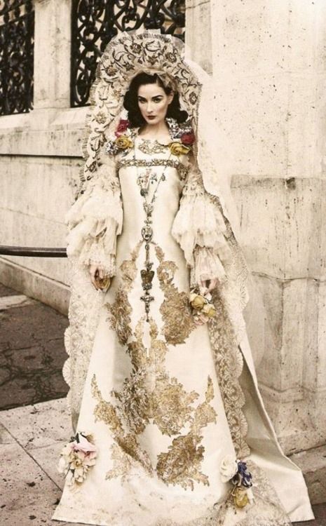 spookyloop:Dita Von Teese wearing a Christian Lacroix wedding dress for Harper’s Bazaar Russia, 2009