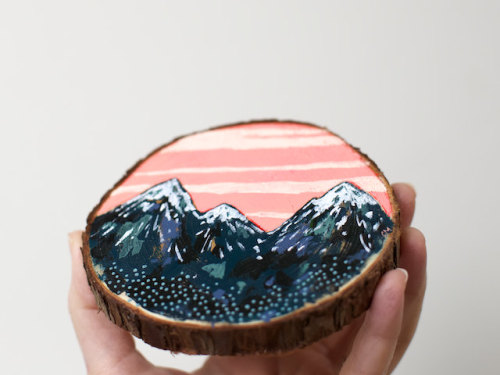 sosuperawesome:Now get 20% off original mini paintings on cedar in Cathy McMurray’s Etsy shop using 