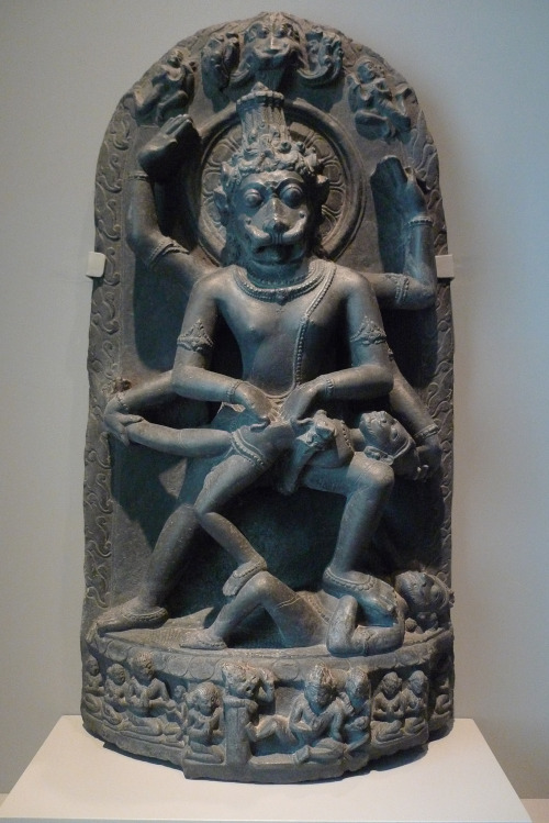 The Hindu deity Vishnu in the form of the man-lion Narasimha.  Artist unknown; 12th century.&nb