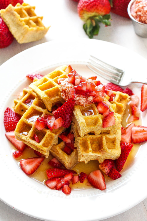hoardingrecipes:  Strawberry Jam Swirled Waffles