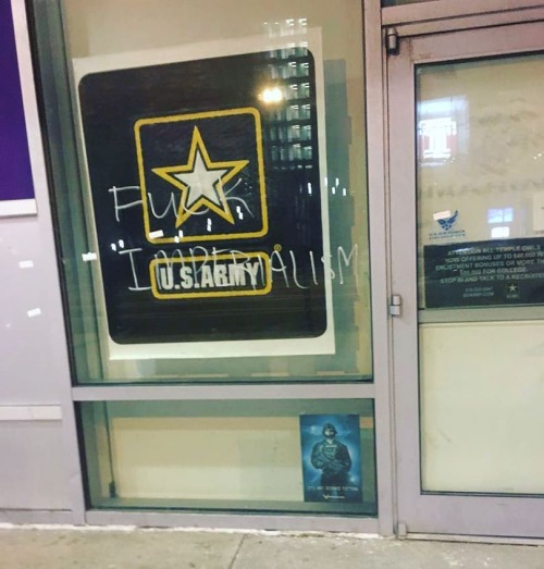 &ldquo;Fuck Imperialism&rdquo; written on a US Army recruitment office in Philadelphia