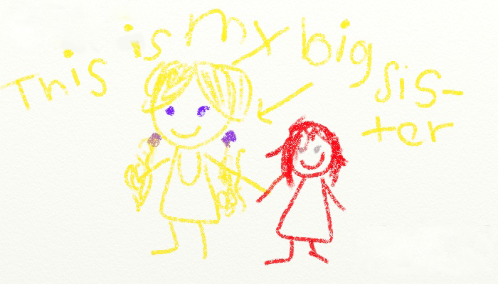 capedinred:  //Testing crayon brush! Ruby had to write about a family member in school!