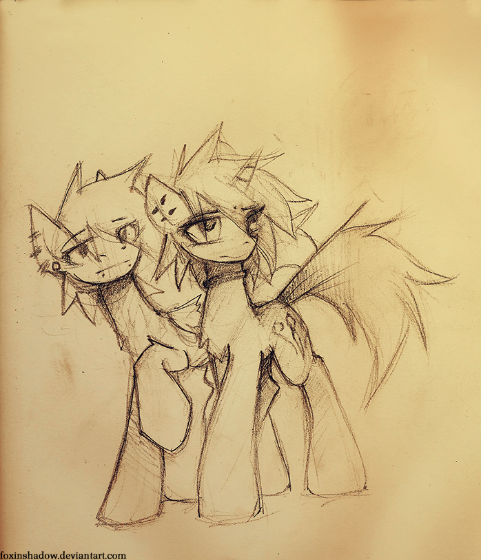 Scribbled yesterday. Not Impressed Coffee and Poker Face Blazing enjoying their walk
