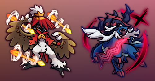  Here’s my illustrations of Hisuian Decidueye and Hisuian Samurott that will debut on stickers