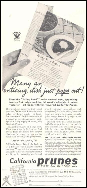 weirdvintage:These prune recipes will…just…pop out…Good Housekeeping, November 1933 (via Vintage-Ads