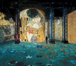 esotericsnob:  flowartstation:   Immersive Exhibition on the Work of Gustav Klimt    :)))  Where is this? I need to see it. Paris. And it only runs through November 11th.  Nope. Probably won’t be able to see it. 