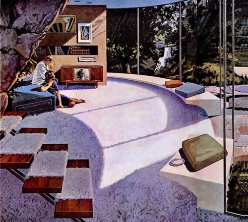 70sscifiart:The House of the Future. Motorola advertisements from the early 1960s, illustrated by Ch