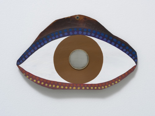 Betye Saar — Eye  (acrylic on cut leather, mirror collage, 1972)