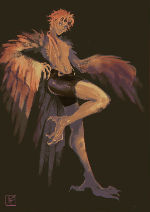 (practice doodle) It’s Halloween so how about some harpy!Reno? There were supposed to be clothes the