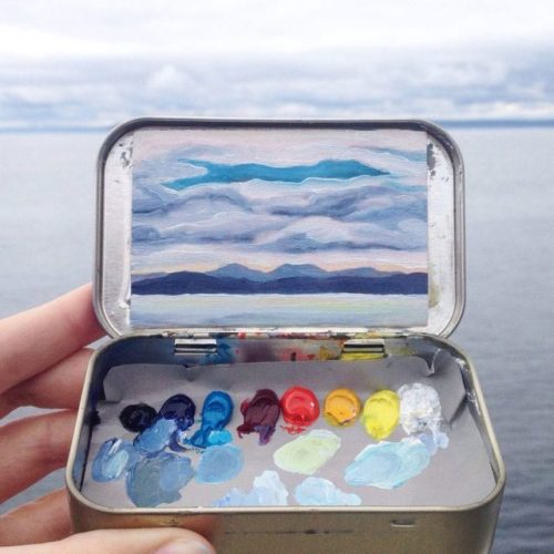 archatlas:  Miniature Landscapes by Heidi Annalise      Heidi Annalise is the Colorado-based artist behind these 2x3-inch tiny oil painting, joyfully created on site amidst mosquitos, blistering heat, and frigid winds! Each painting captures a unique