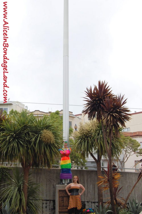 Finished pride flag performance art project with Denali  Winter - hundreds of people in downtown San Francisco, California saw  our public bondage this year.See the video at http://www.aliceinbondageland.com - we’re putting FUN back into FemDom, one