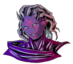 hamstermastersamster:  Christmas gift portrait of post-makeover Sol Silvanus for zyden-art! His mesmer adventuring partner, Alita, tried not to be suspicious when he suddenly switched from golden and glorious to, uh … purple and tentacley, but with