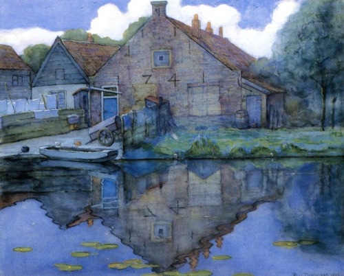 lawrenceleemagnuson:Piet Mondrian (1872–1944)Houses on the Gein (1900)watercolour and gouache 