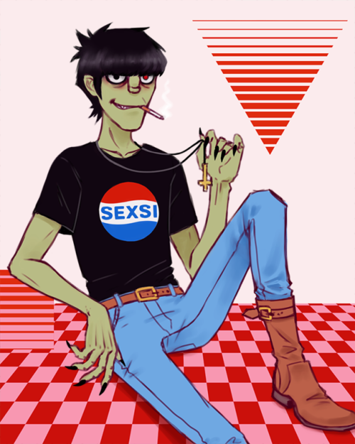 dreaming-powder:after i drew 2d in that windows 78 shirt i wanted to draw murdoc in a vaporwave-y sh