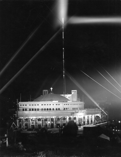 The Angelus Temple at night, Echo Park, 1930.