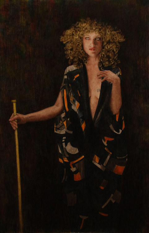 Portrait of a girl holding a stick by Iris van Dongen