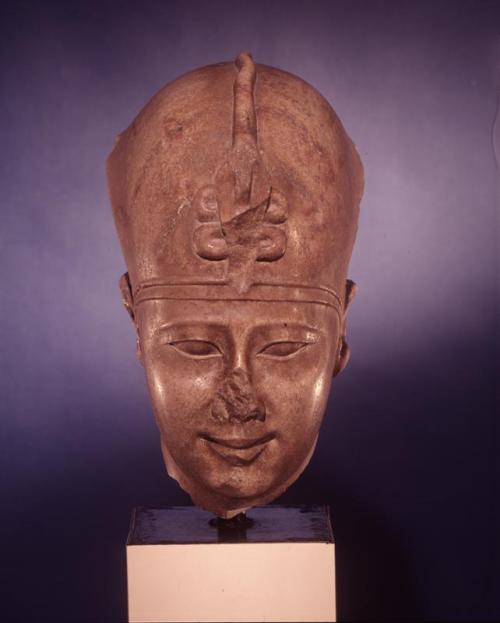 King Nectanebo II StatueQuartzite (or indurated limestone) head of King Nectanebo II wearing the Blu
