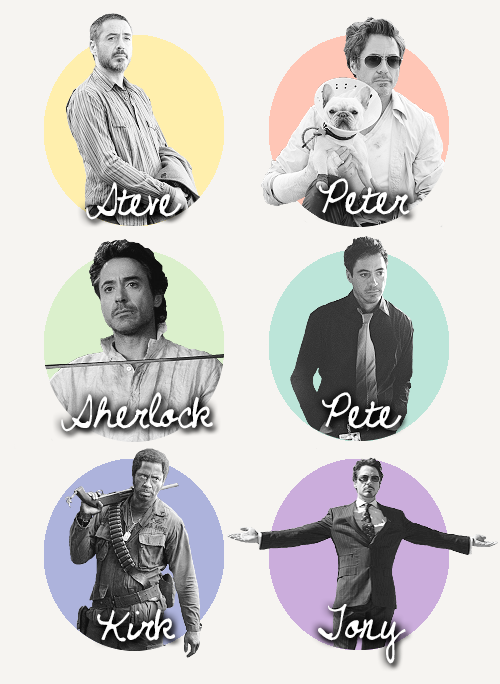 shadesoftay:   ↳ six characters: robert downey jr.  