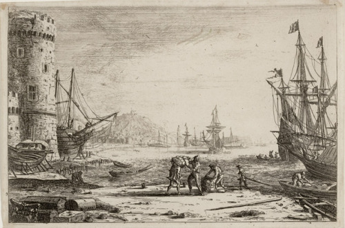 artist-lorrain: Seaport with a big tower, 1639, Claude LorrainMedium: etching,paperwww.wikia