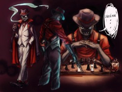 linlin24:  I am FINALLY done coloring Gangster black hat!! holy crap that took forever on an iPad……  story time! : Black Hat is the boss of a new family that swept in out of nowhere and took over the entire area within record time. They are known