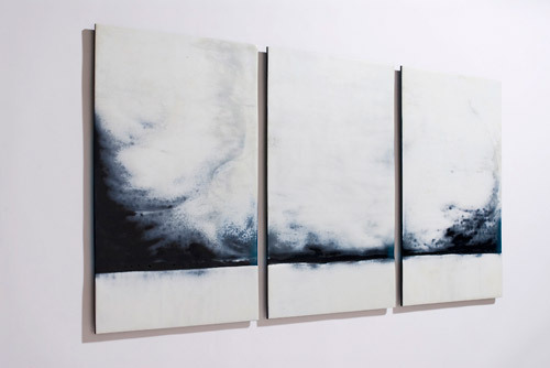 choes:  Tempest #7, Kilnformed and carved glass, 2008. 60cm high x 110 wide x 2cm deep by Lisa Cahill 