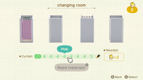 Item: changing room# of customizations: 9Customization names: white, purple, black, yellow, pink, re