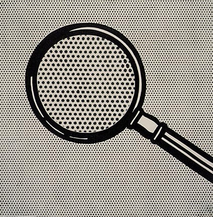 artist-lichtenstein: Magnifying glass, 1963, Roy LichtensteinSize: 40.6x40.6 cmMedium: oil, canvas