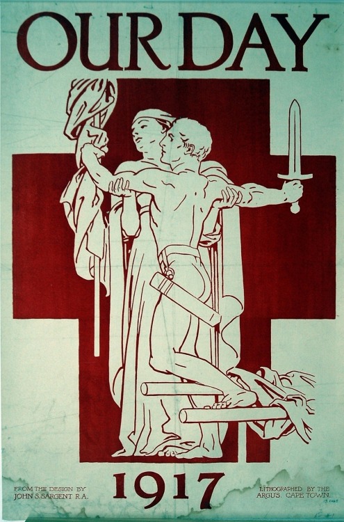 artist-sargent:  Red Cross Our Day 1917, John Singer Sargent, 1917, Art Institute of Chicago: Prints and DrawingsGift of Mr. RobertsonSize: 756 x 503 mmMedium: Lithograph in red on cream wove paper laid down on linenhttps://www.artic.edu/artworks/77145/