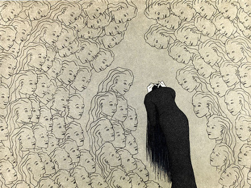 2headedsnake:  Audrey Niffenegger ‘Topsy-Turvy’, 2010, graphite and gouache ‘Raven Girl’, 2013, etching ‘Heart Strings’ ‘The Three Incestuous Sisters’, 2005, hand-colored aquatint etching ‘Mother and Child’, 2010, ink and gouache 