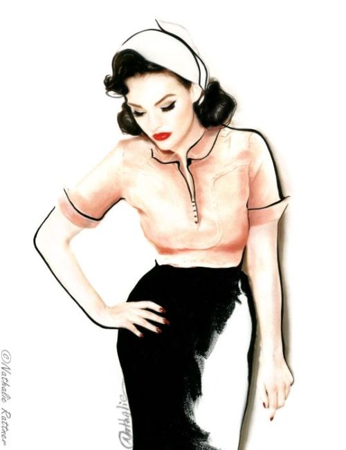 nathalierattnerart:Title “Lunch at 21”Model -  Apryll RobertsonDone with watercolor,gouache,ink and 