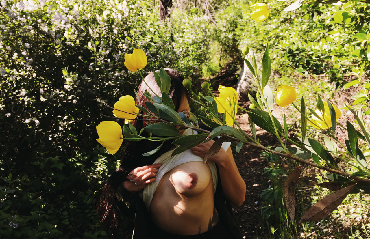 openbooks:  Kristina knows how to enjoy flowers!Angeles National Forest, CA. April