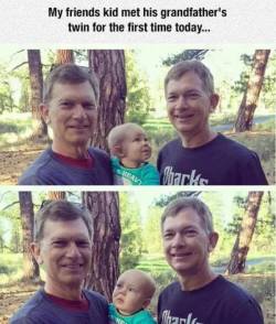 cute-overload:  Baby meets Grandfathers twin