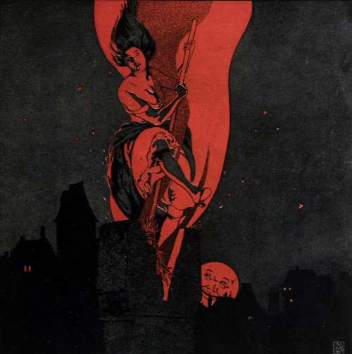 fuckyeahvintageillustration:  ‘Die Hexe / The witch’ by Mila von Luttich for 'Die Muskete’ magazine nr. 790, published 1920. Source 