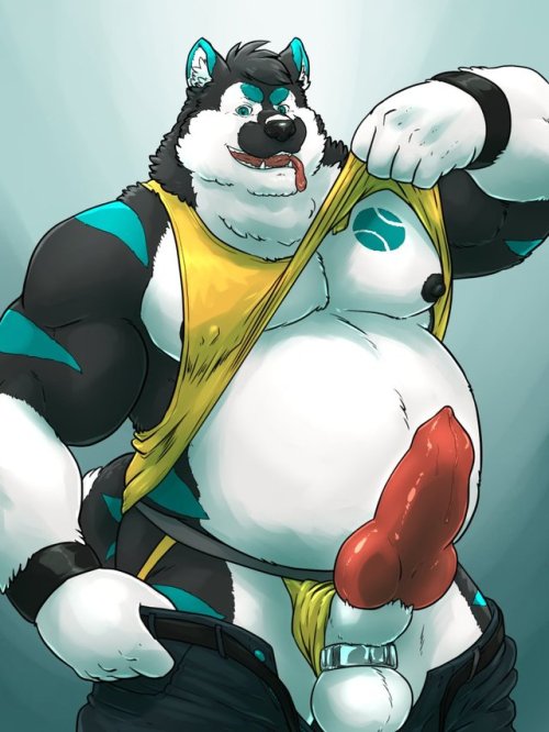 hotline-yiff: Daddy dog peeling off his layers by @GrisserArt 