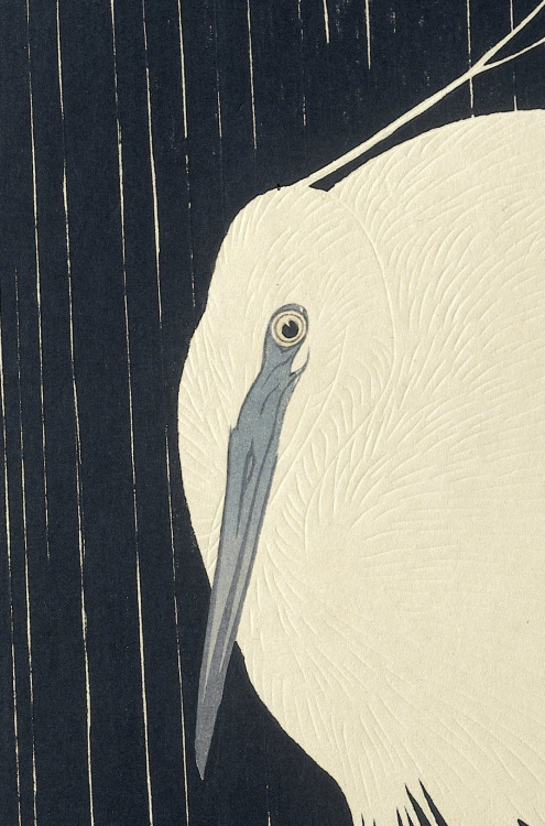 Ohara Koson, Great White Egret in the Rain, 1925-36. Colored woodcut. Published by Watanabe Shôzabur