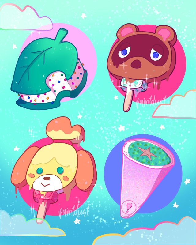 I AM SO EXCITED FOR NEW HORIZONS!! I drew some frozen treats in celebration. I imagine the leaf sandwich being green tea, Nook...