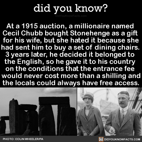 did-you-know:At a 1915 auction, a millionaire named Cecil Chubb bought Stonehenge as a gift for his 