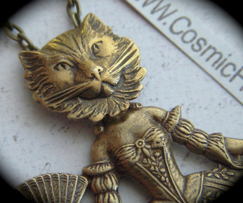 Cat Woman Necklace Gothic Victorian Antiqued Brass Cat Head Girl Necklace Dark Circus Sideshow Carni