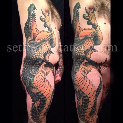 sethwoodtattoo: Justin’s gator, healed pic from the end of 2014 @saved_tattoo #propersizing #bespok