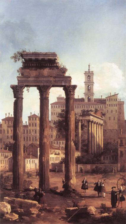 artist-canaletto:Rome: Ruins of the Forum, Looking towards the Capitol, 1742, CanalettoMedium: oil,c